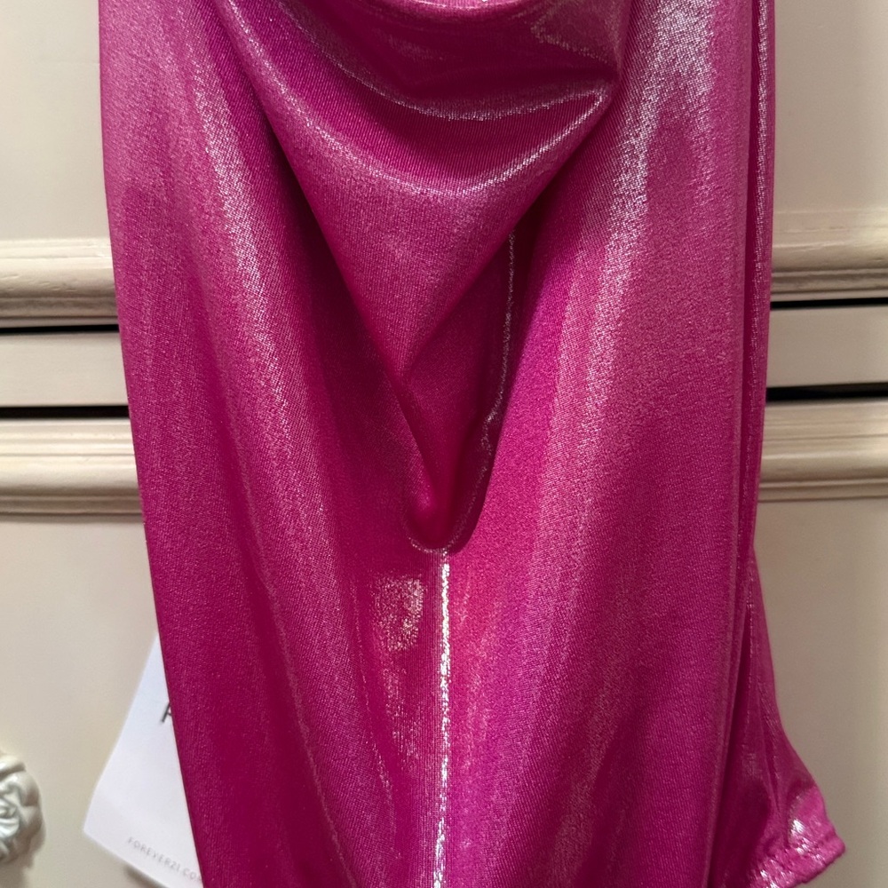 NWTS Forever 21 Fuchsia Metallic Cowl Neck Rhinestone Bodysuit Size XS - Picture 6 of 9